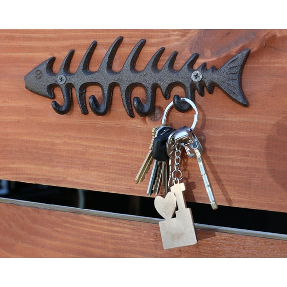 Pack of 2 Vintage Marine Decorative Cast Iron Fish Bone Quadruple Wall Hooks