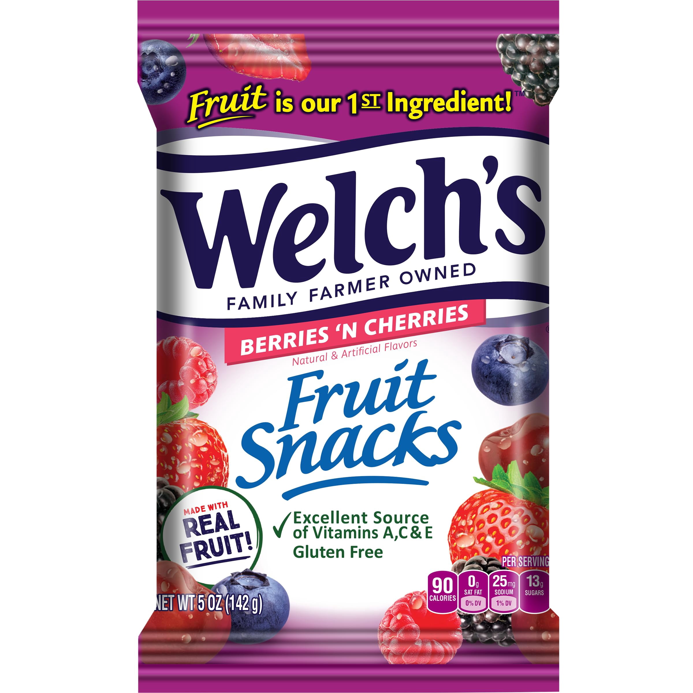 Pack of 2 - Welchs Fruit Snacks, Berries N Cherries, Perfect For School Lunches, Gluten Free, Sharing Size Bags, 5 Oz (Pack Of 12)