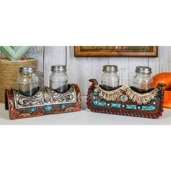Pack of 2 Western Turquoise Gems Horse Saddle Salt and Pepper Shakers Holders