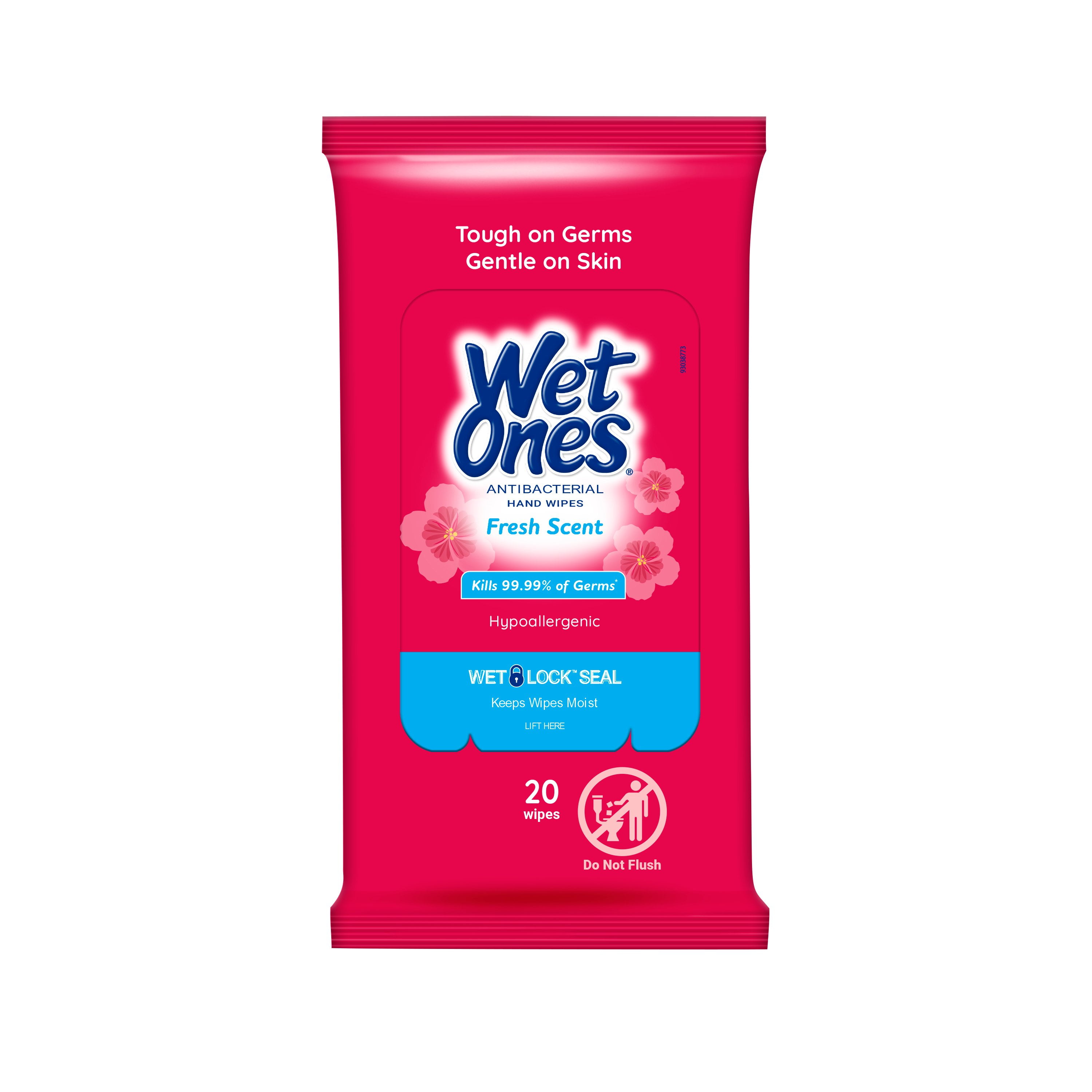 Pack of 2 Wet Ones Antibacterial Hand Wipes Travel Pack - Fresh Scent, 20 ct (Package May Vary)