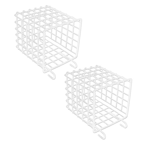 Pack of 2 White Iron Wire Storage Baskets With Double Hook For Versatile Home Organization In Kitchen Bathroom Office