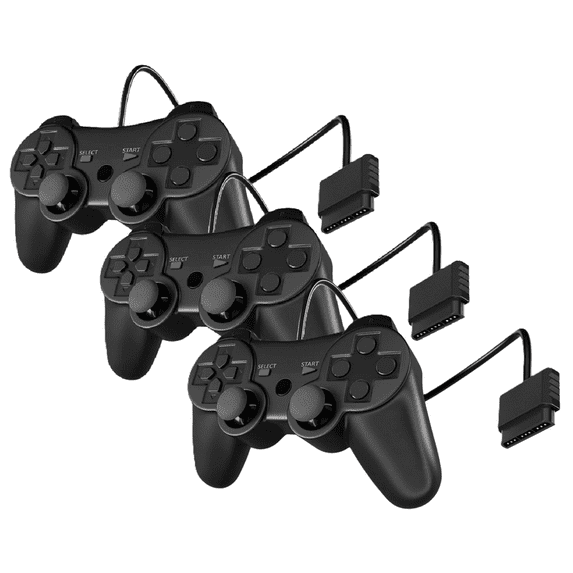RetroFam 3 Pack PS2 Controller for PlayStation 2 Joystick Playstation Controller, Black