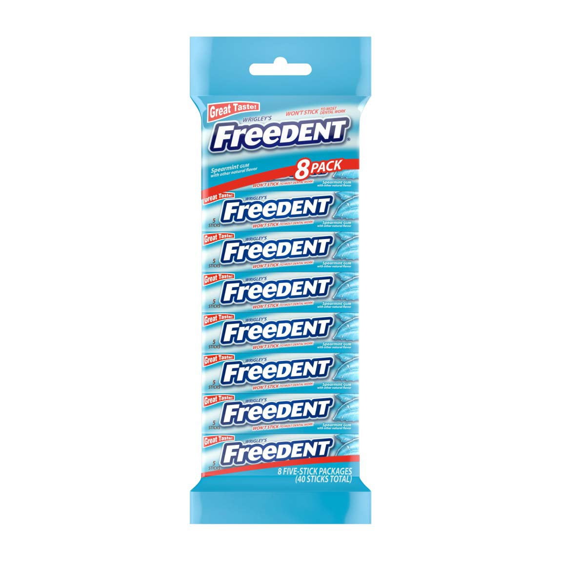 Pack of 2 Wrigley's Freedent Chewing Gum - Spearmint, 8 Pk, 40 pc (Package May Vary)