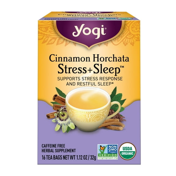 Pack of 2 Yogi Cinnamon Horchata Stress + Sleep Organic Herbal Tea Bags, 16 ct, 1.12 oz (Package May Vary)