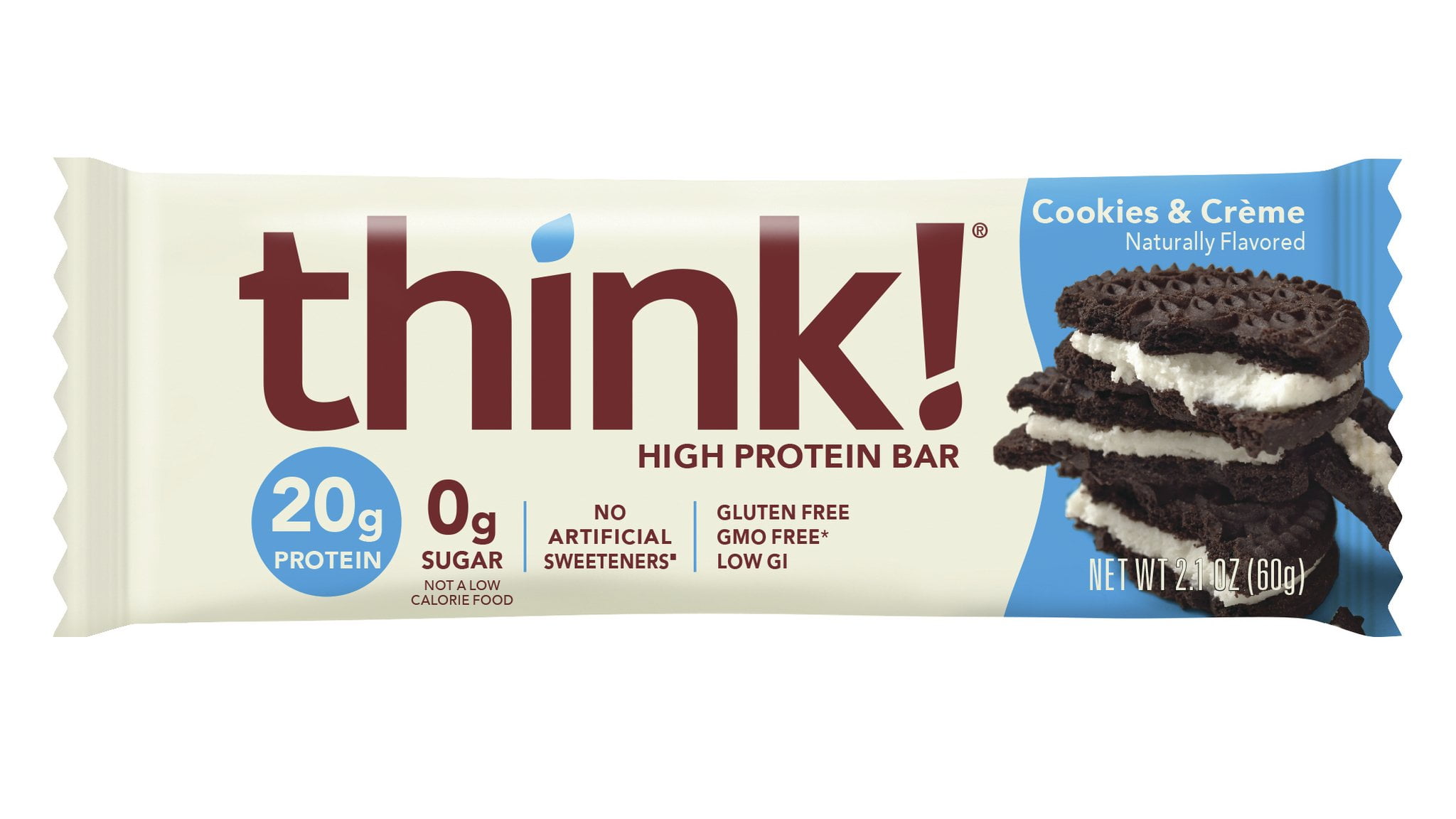 Pack of 2 think! 20g Protein Bar - Cookies & Crme, 2.1 oz (Package May Vary)
