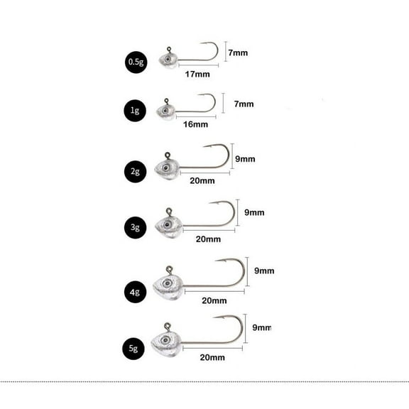 Pack of 20 1/64 1/32 1/10 3/16 oz Lead Jig Heads Fishing Hooks Crappie