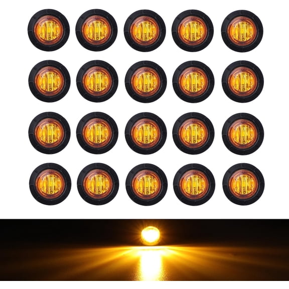 (Pack of 20 3/4 Inch Mount Amber LED Clearance Bullet Marker lights, Side LED marker lights for trailer Truck RV Car Bus Van