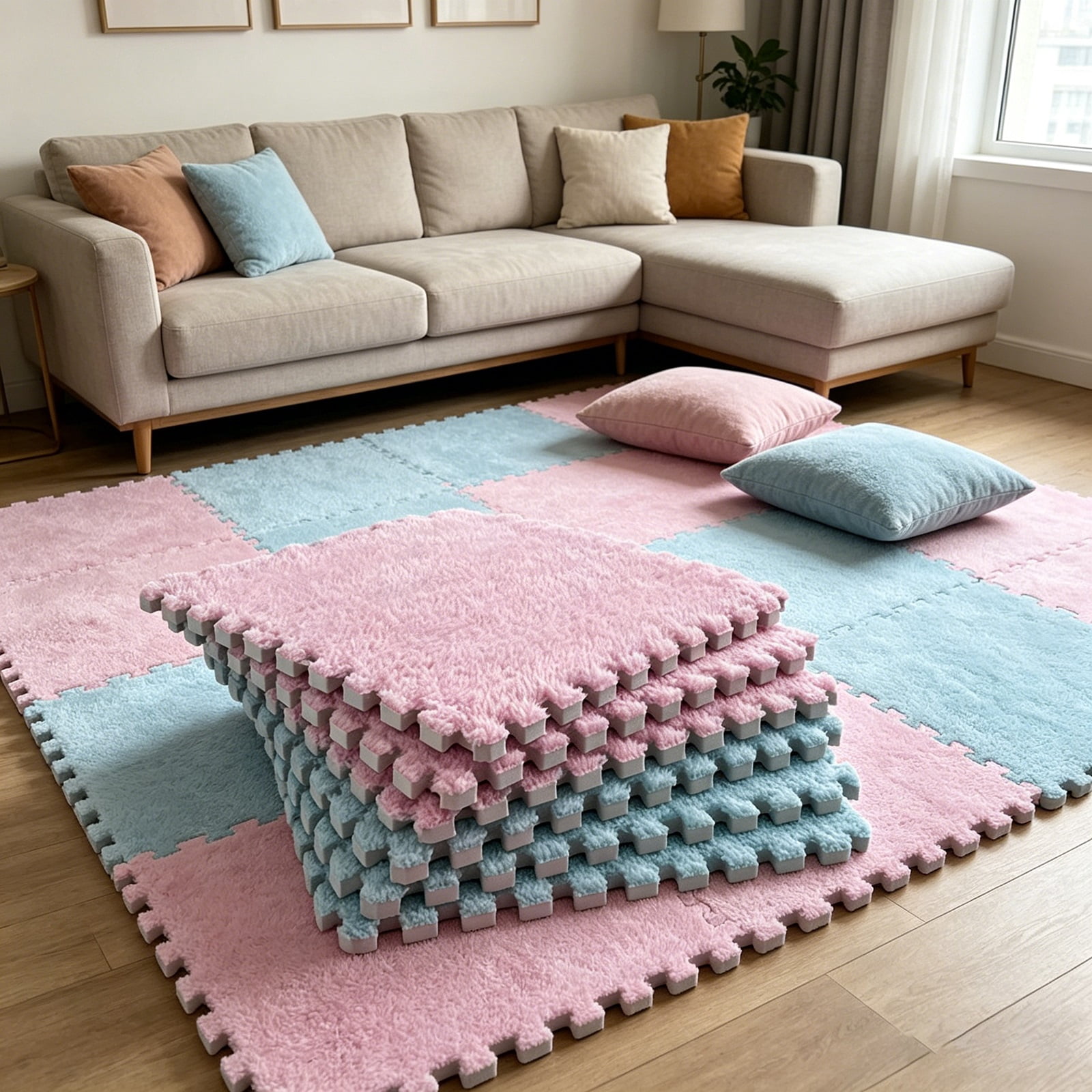 Pack of 20 30 x 30 cm interlocking foam mats, plush mat, carpet tiles, plush carpet, bedroom floor tiles, soft play mat
