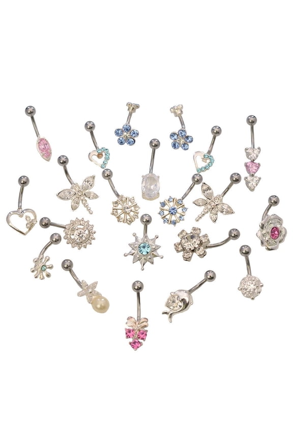 Pack of 20 Assorted Fancy Non-Dangle Belly Button Rings Surgical Steel 14ga