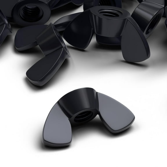 Pack of 20 Black Plastic Nylon M8 Butterfly, Wing Nuts - Nylon Plastic Screws, (43/64 in)