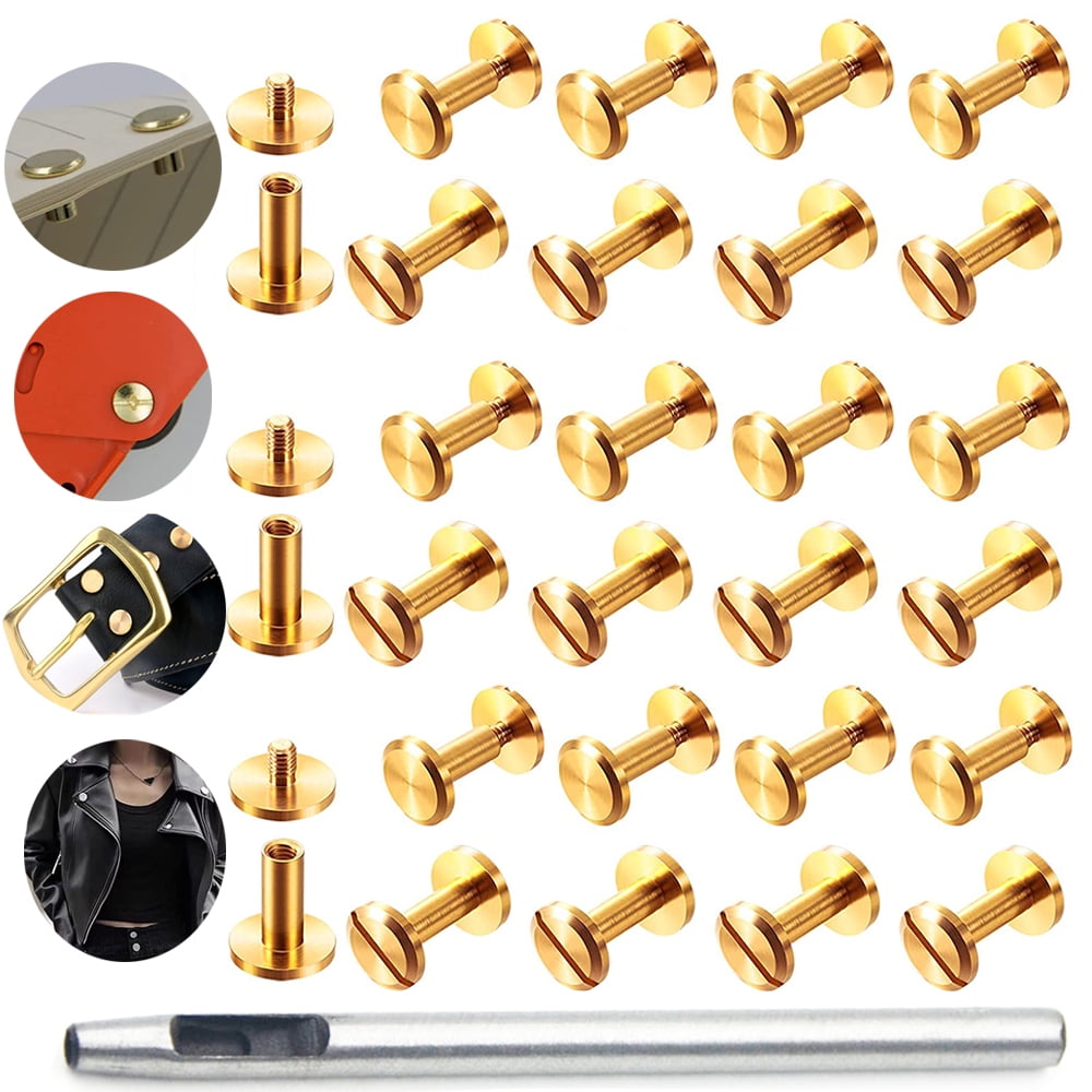 Pack of 20 Brass Chicago Screws Solid Brass Nail Rivet Chicago Button ...