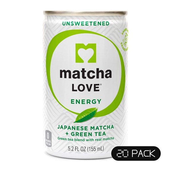 (Pack of 20) Matcha Love Green Tea Unsweetened Energy Shots, 5.2 Oz, Pack of 20