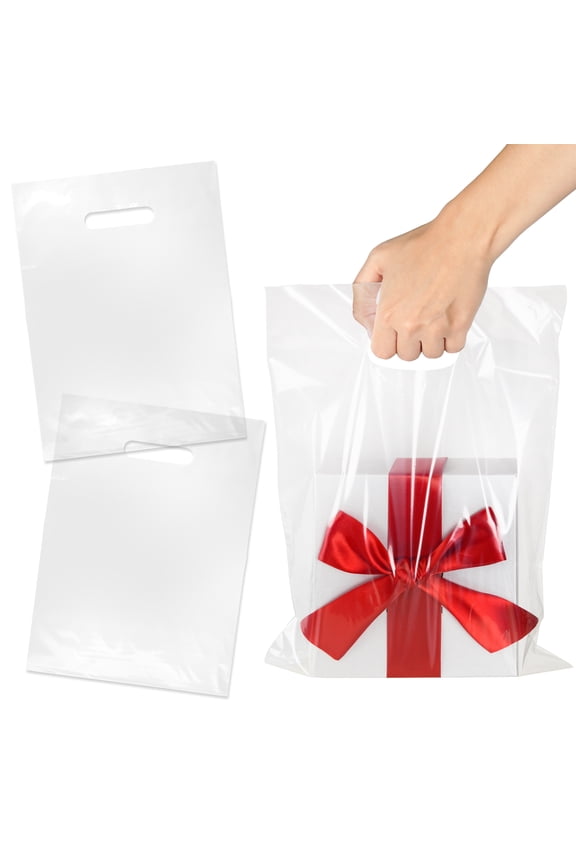 Pack of 200 Clear Glossy Merchandise Bags, Shopping Bags, 9” X 12” with Die Cut Handle, No Gusset, 1.25 Mil.
