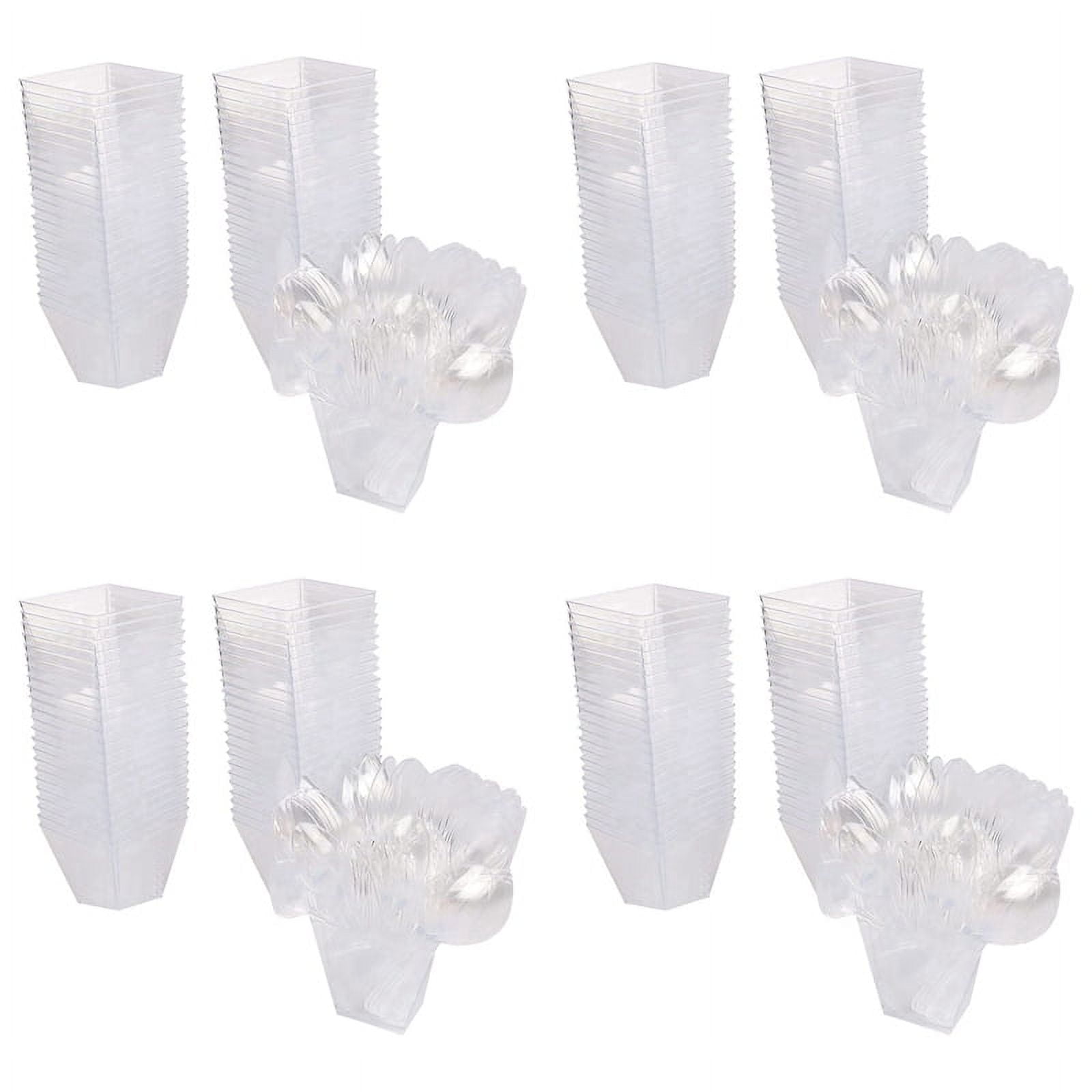 Pack of 200 Dessert Cups with Spoons, 60Ml Dessert Bowls Set, DIY Plastic Dessert Cups, Reusable Trapezoid Cups Set