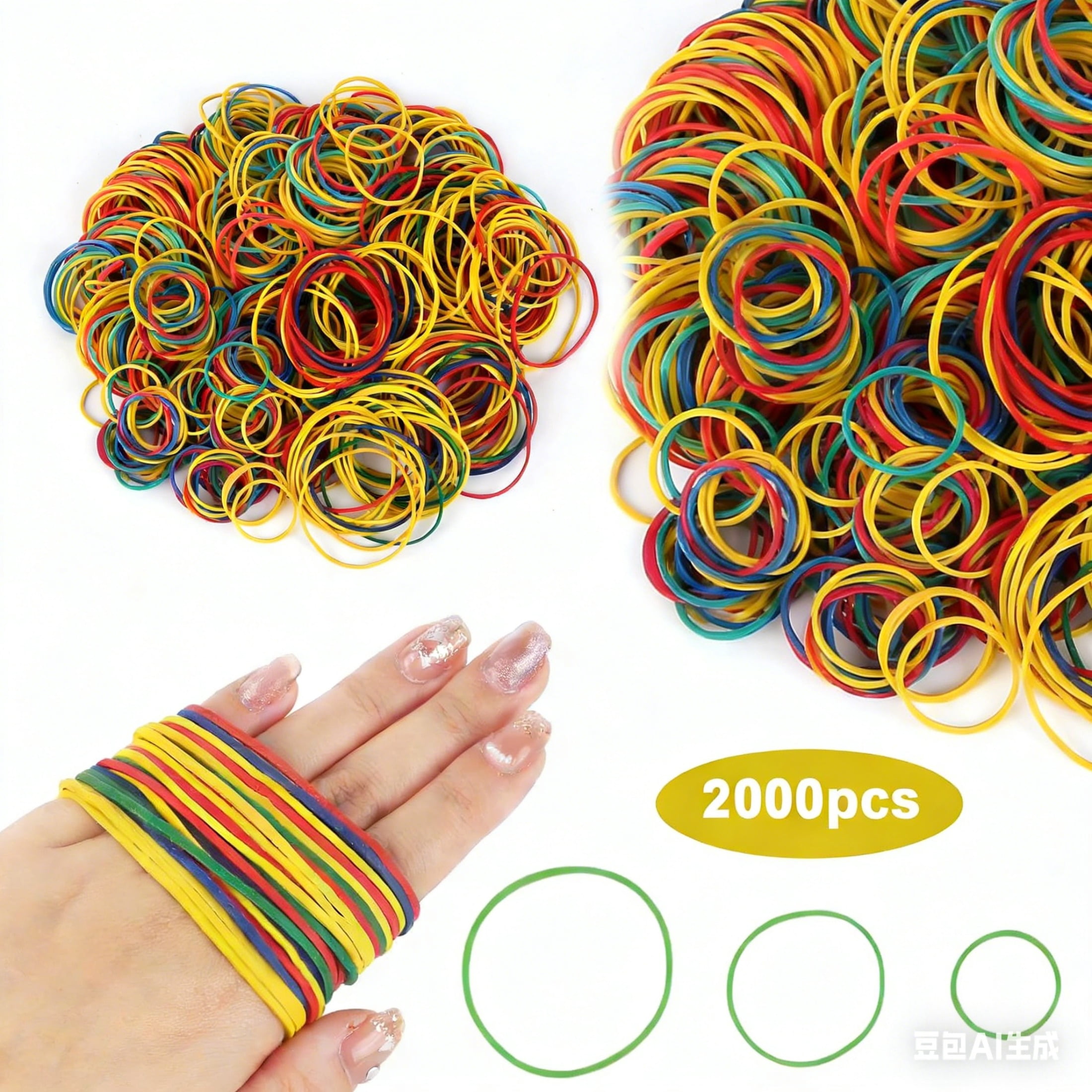 Pack of 2000 Rubber Bands Crafters Offices Essentials 4 Colors, 25/38 ...