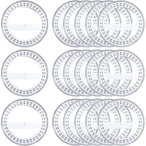 Pack of 24, 360-degree Protractor, 12.5cm (4.92") Diameter, Crystal Clear