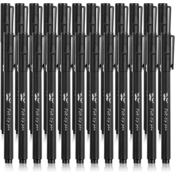Pack of 24 - Black Felt Tip Pens, Fast Dry, 0.7mm Point, Fine Point, Bible Journaling, Planner Markers