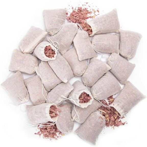 Pack of 24 Cedar Sachets Bag, Red Cedar Chips Sachets for Clothes Storage, Home Fragrance Sachet for Drawers and Closets, LV-F-CC-1