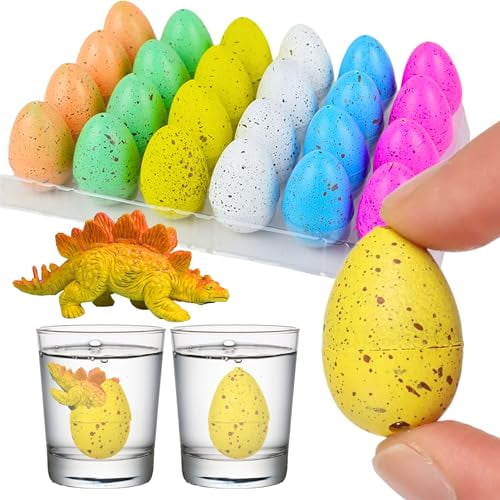 Pack of 24 Dino Eggs Party Favors – 24PCS Dinosaur Eggs and 24 Hatching Cards for Dinosaur Birthday Party Supplies Funny Dinosaur Party Favors