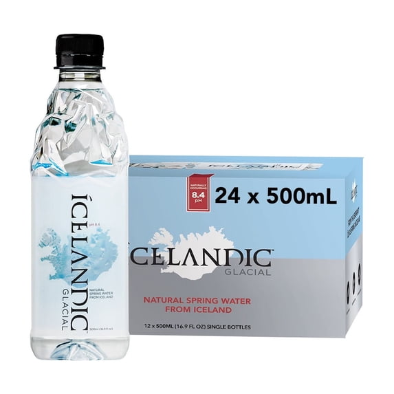 Icelandic Glacial Natural Alkaline Spring Water, 500 mL, 24 pack Plastic Bottles