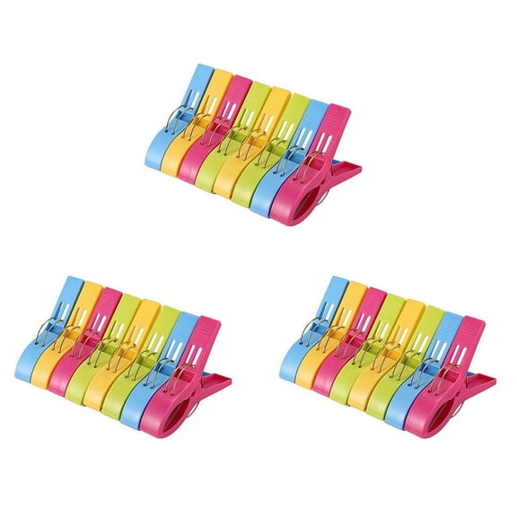 Pack of 24 Large Bright Colour Plastic Beach Towel Pegs Clips for Sunbed Colours