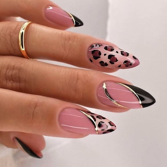 Pack of 24 Leopard Print False Nail Reusable ABS Press On Nail Mix Sizes