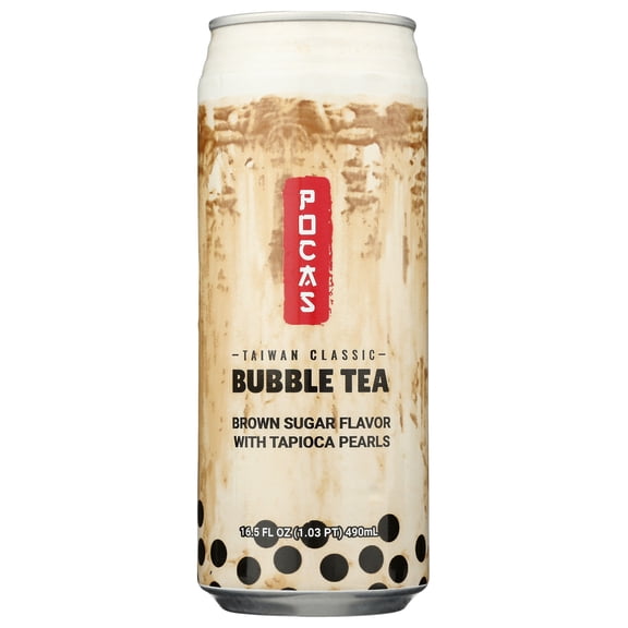 (Pack of 24), Pocas Bubble Tea Brown Sugar with Tapioca Pearls, 16.5 fl oz