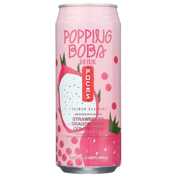 (Pack of 24) Pocas Tea Boba Strawberry Dragon Fruit 490 ml