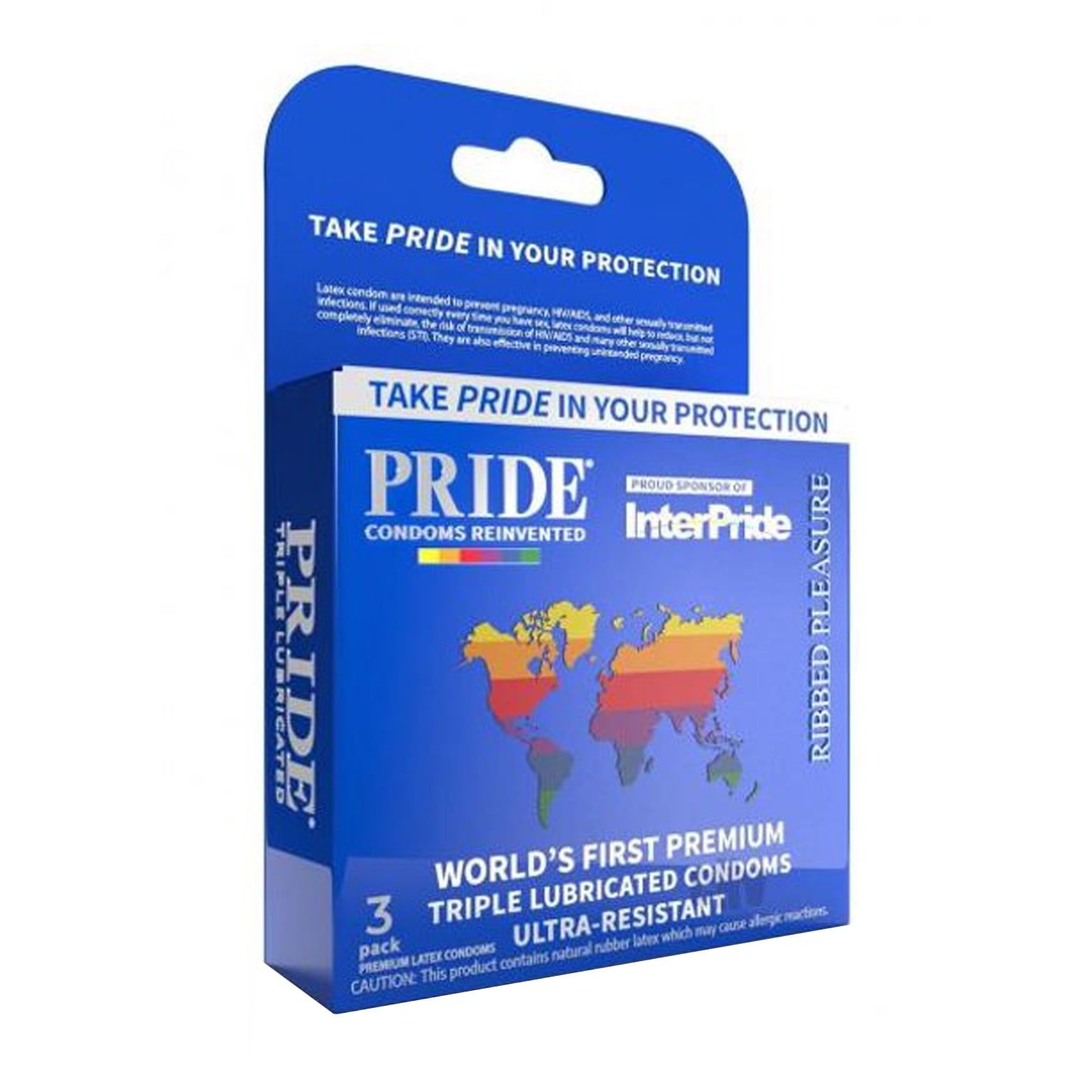 Pack of 24 Pride Ribbed Pleasure Triple Lubricated Latex Condoms Ultra ...