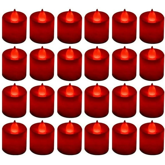 Pack of 24 Red Flickering Flame Tealight Candles with 6H Timer (No Remote), Battery Operated LED Flameless Tea Lights