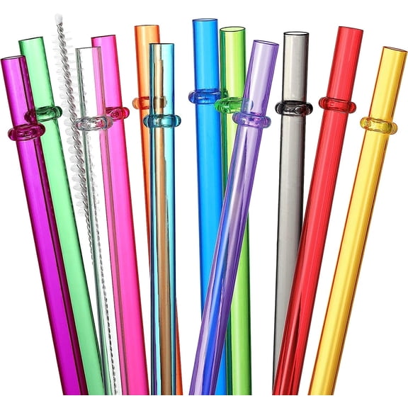Pack of 24 Reusable Plastic Straws with 4 Cleaning Brushes, 26.7 cm Long in Rainbow Colours, Replacement Straws for 40/30/24 Oz Glass and Cup