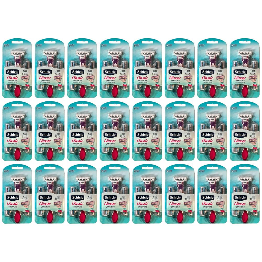 Pack of (24) Schick Classic Hybrid Razor 1 handle 5 cartridges with 3 blades