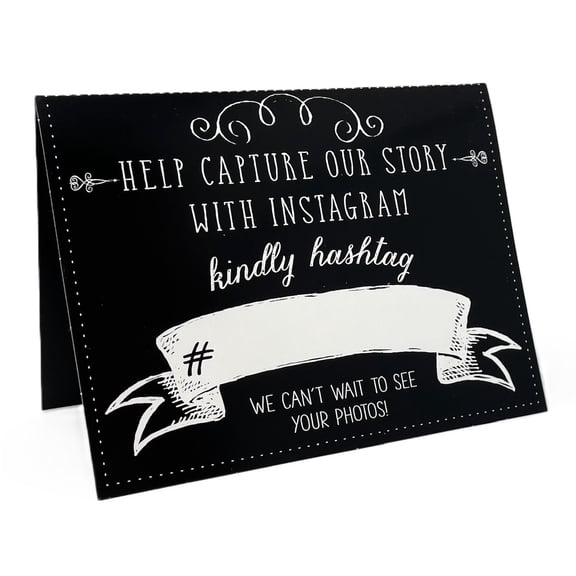 Pack of 24 - Wedding Party Photos Hashtag Tent Cards - Help Them Capture Your Story - 1 Pack of 24 Tent Cards