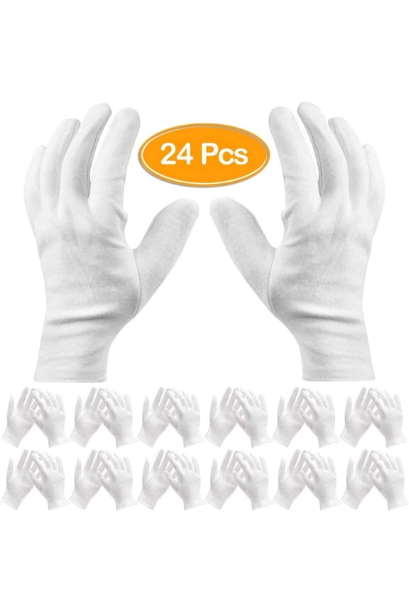 Pack of 24 White Cotton Gloves for Moisturizing Dry Hands, Premium Cloth Eczema Sensitive Skin Spa Therapy