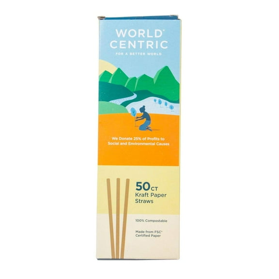 Pack of 24, World Centric Compostable Kraft Paper Straws, 50 Count