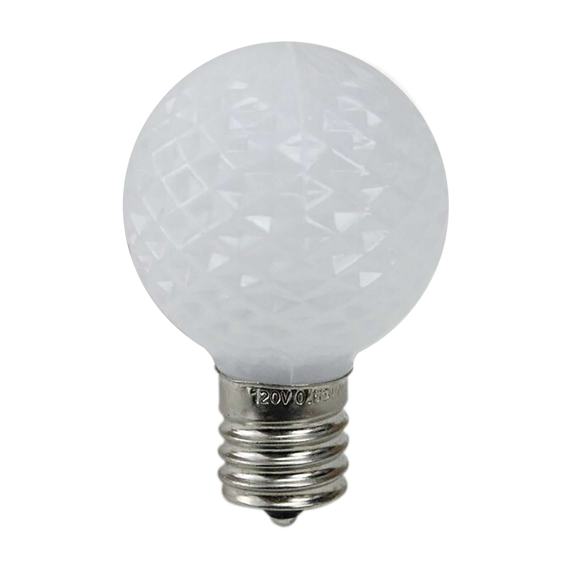 Pack of 25 Faceted LED G40 Pure White Christmas Replacement Bulbs ...
