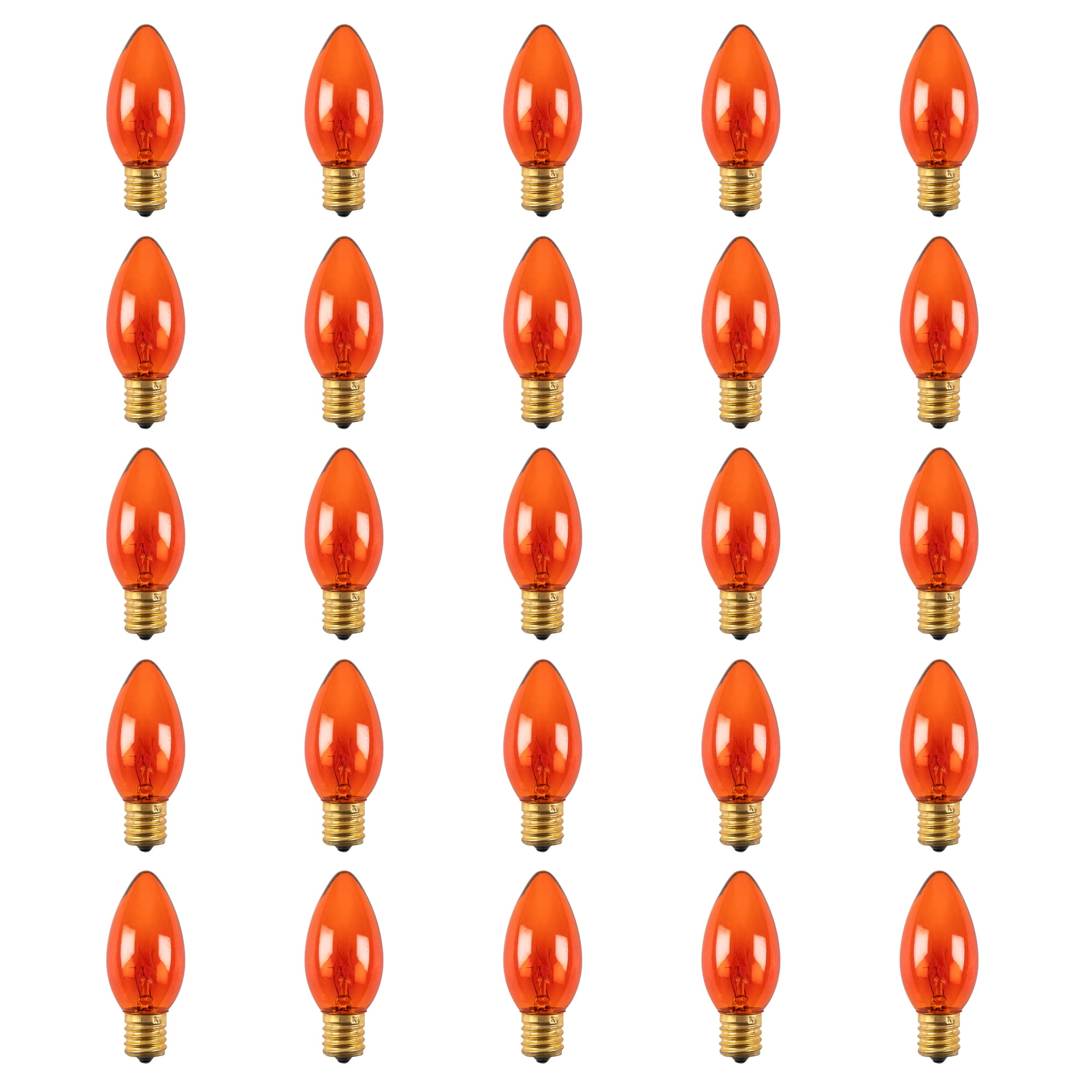 Pack of 25 Incandescent C9 Orange Christmas Replacement Bulbs
