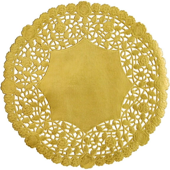 The Baker Celebrations 10 inch Gold Doilies, Floral Lace Round Doily, 25 Count