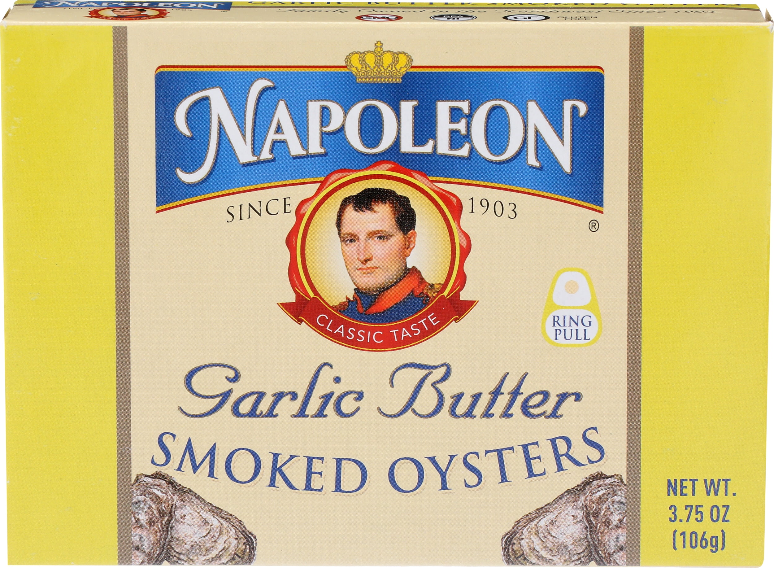 Pack of 25, Napoleon Garlic Butter Smoked Oysters, 3.75 oz
