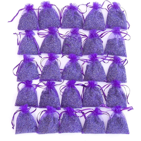 Pack of 25 Natural Dried Lavender Sachets Aromatic Scent Bags for Drawer Closet Car Freshener Home Office Wardrobe Gift Bulk