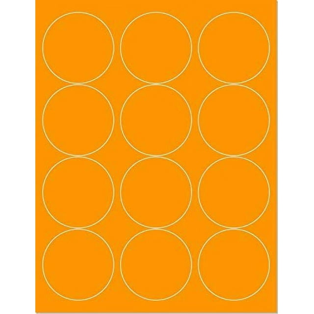 Pack of 25 Sheets, 8-1/2 x 11" Fluorescent Labels for Laser & Inkjet Printer Orange Fluorescent, 2-1/2" Round - 12 per Page, 300 Labels