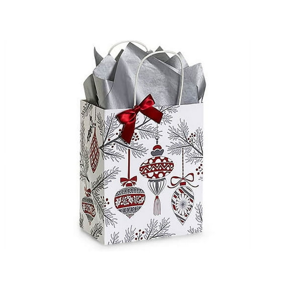 Pack of 250, Heirloom Ornaments Paper Shopping Bag, Cub 8x4.75x10.25" for Holiday Gift Wrapping, Made in USA