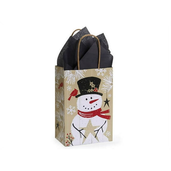 Pack of 250, Rustic Berry Snowman Shopping Bag Rose 5.5x3.25x8.5" for Holiday Gift Wrapping, Made in USA