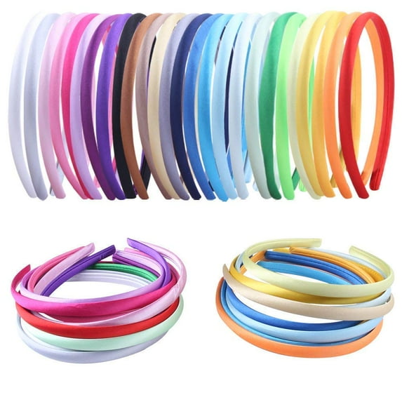 Pack of 26 DIY Satin Covered Fashion Headbands Set 0.4 Inch/1 Cm Girls Hairbands Teen Colorful Ribbon Hair Band Craft Headband Set for Women Non Slip