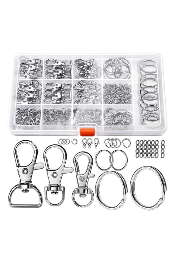 Pack of 265 Convenient Metal Keychain Rings Rotating Spring Hooks Key Chain Clips Keychain Accessories Alloy