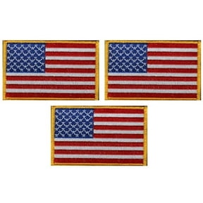 Pack of 3 American Flag Patches, US Embroidered Iron or Sew On Flag Patch Emblem with Gold Border