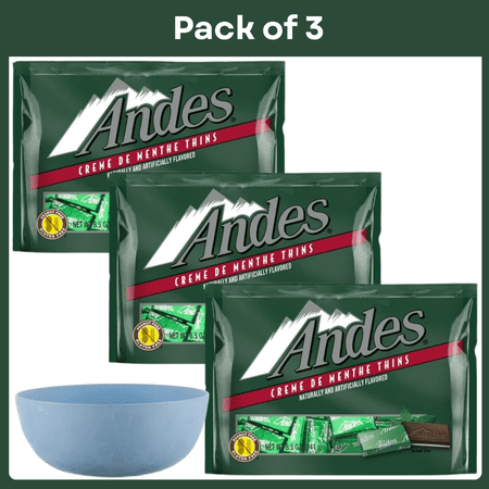 Pack of 3 Andes, Crème de Menthe, Mint Chocolate Candy, 8.5 oz- With Bowl