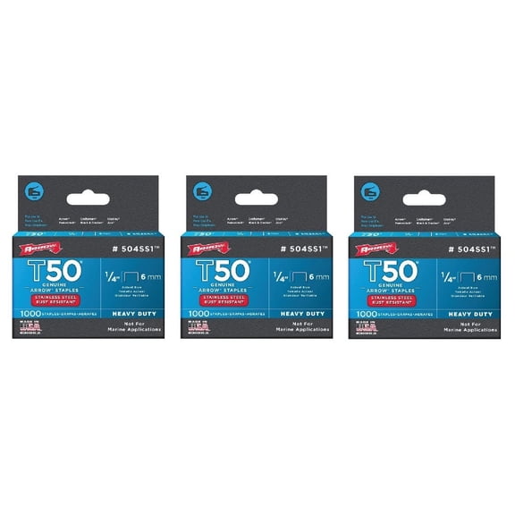 Pack of 3 Arrow Fastener 504SS1 1/4" T50 Stainless Steel Staples