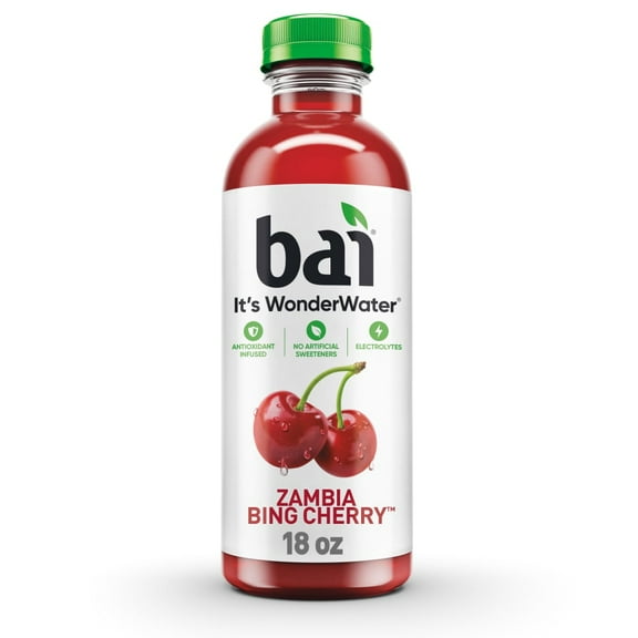 Pack of 3 Bai Zambia Bing Cherry Water Beverage Bottle, 18 fl oz (packaging may vary)