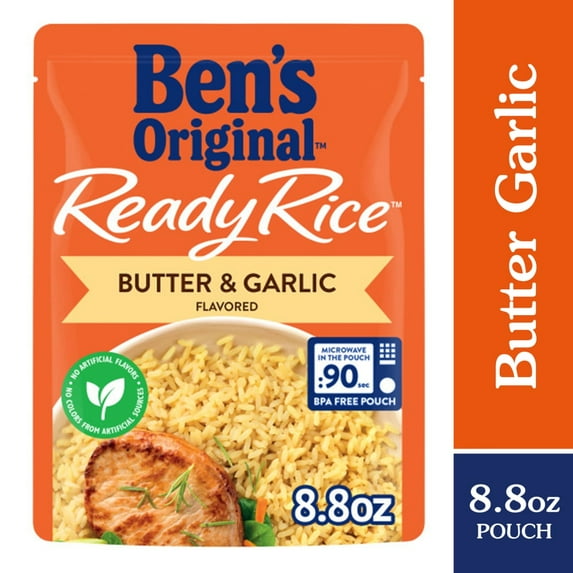 Bens Original Ready Rice Butter and Garlic Flavored Rice, Easy Dinner Side, 8.8 oz Pouch - Pack of 3